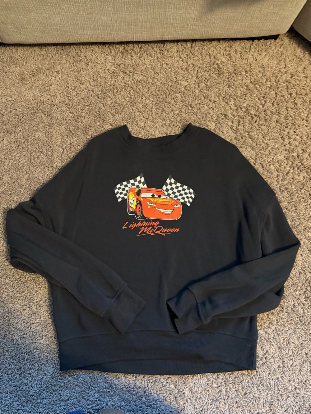 Disney Black Crewneck Sweatshirt with Red Lightning McQueen Graphic